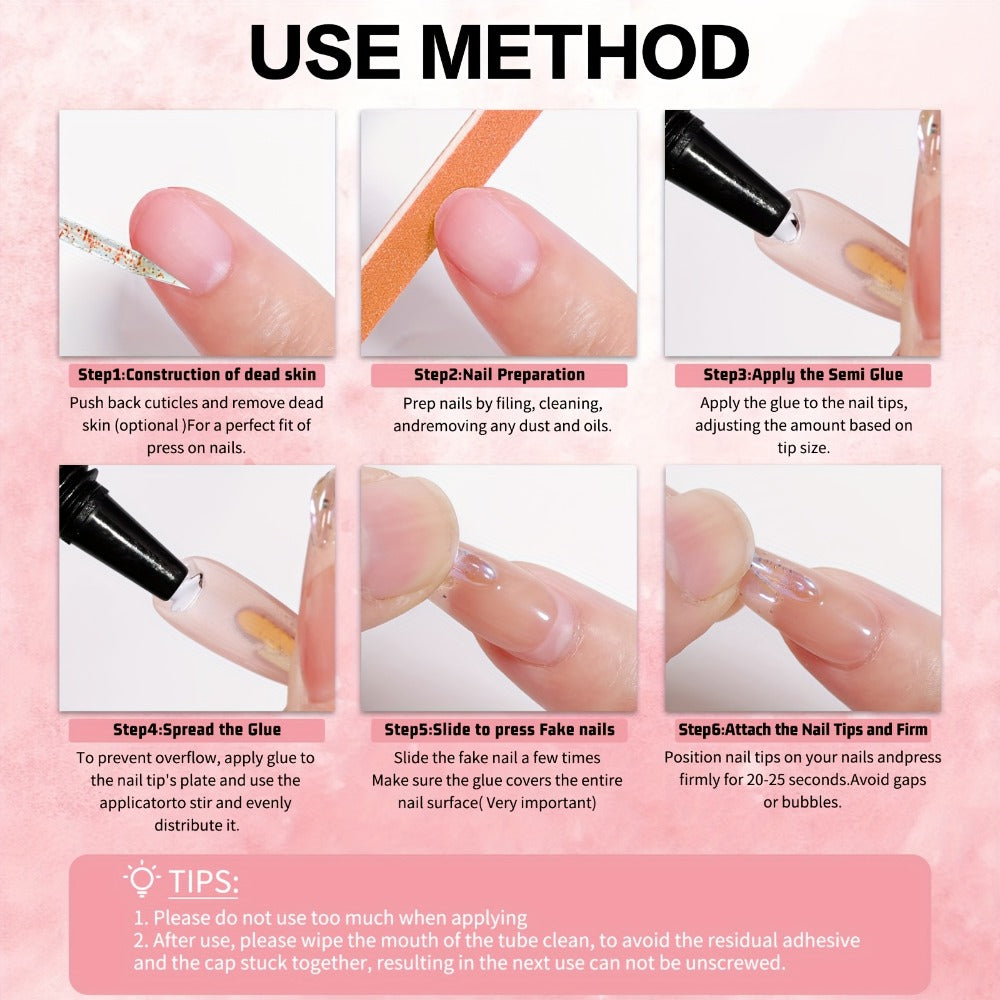 Quick-Dry Nail Glue 4-Pack Strong Hold Gel Formula — Press On Nail Adhesive for Acrylic Nails Gems Rhinestones Nail Art, Precision Tip Long Lasting Manicure Glue 10g Each