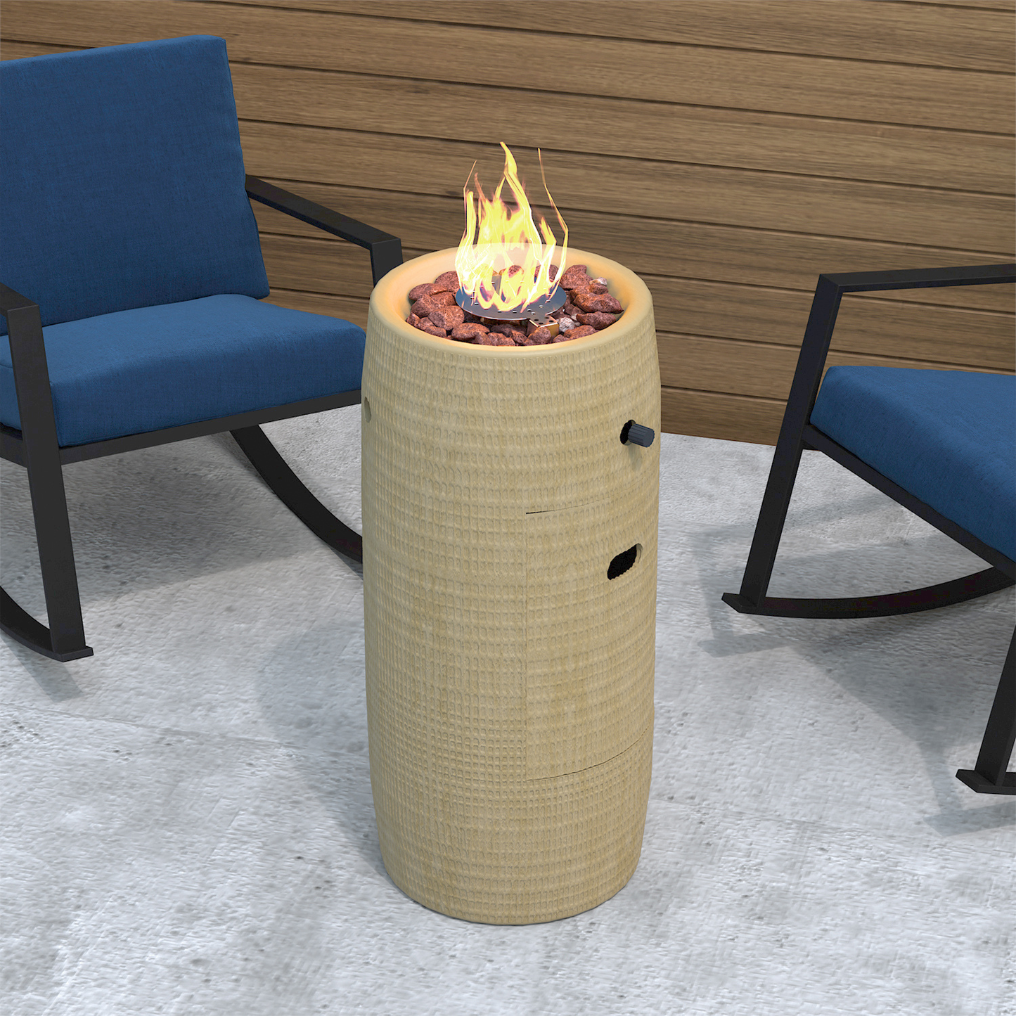 Propane Fire Pit Portable 11 Inch Outdoor 15000 BTU Self-Lighting Heavy Duty Metal Concrete All-Weather Round Patio Heater with Rain Cover for Backyard Camping Pool Party