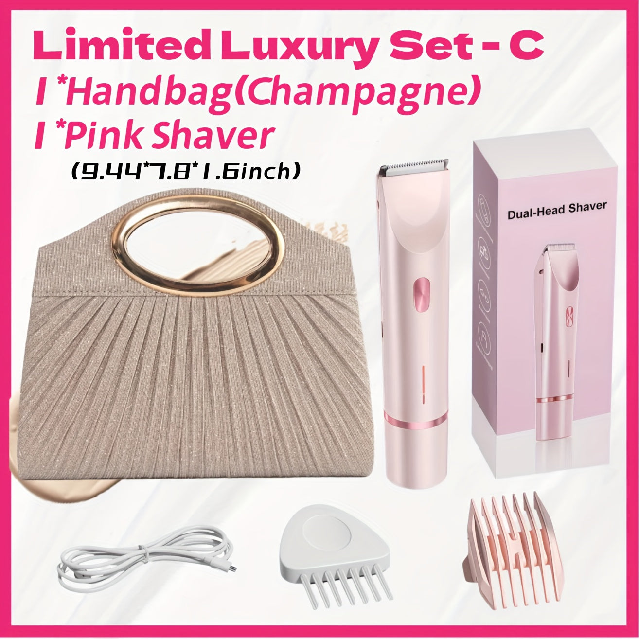 Bikini Trimmer for Women 2-in-1 Dual Head IPX7 Waterproof Electric Shaver Body Hair Trimmer Facial Hair Remover Bikini Underarm Leg Arm Face 90-Min Battery USB Rechargeable Pink Travel-Friendly