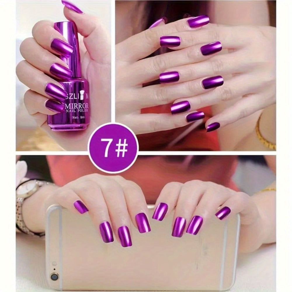 Chrome Nail Polish Set 12 Colors Mirror 3D Metallic Effect with Built-in Fine Brush — Long-Lasting Metal Paint for Salon & DIY Nail Art Design, Manicure Gift Set for Women & Girls