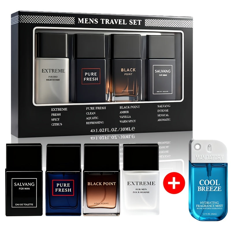 Cologne Gift Set for Men 4-Pack Fresh Eau de Parfum Long Lasting Crisp Scents 1 fl oz Each with Optional 1.5oz Body Mist Bundle Perfect Gift for Him
