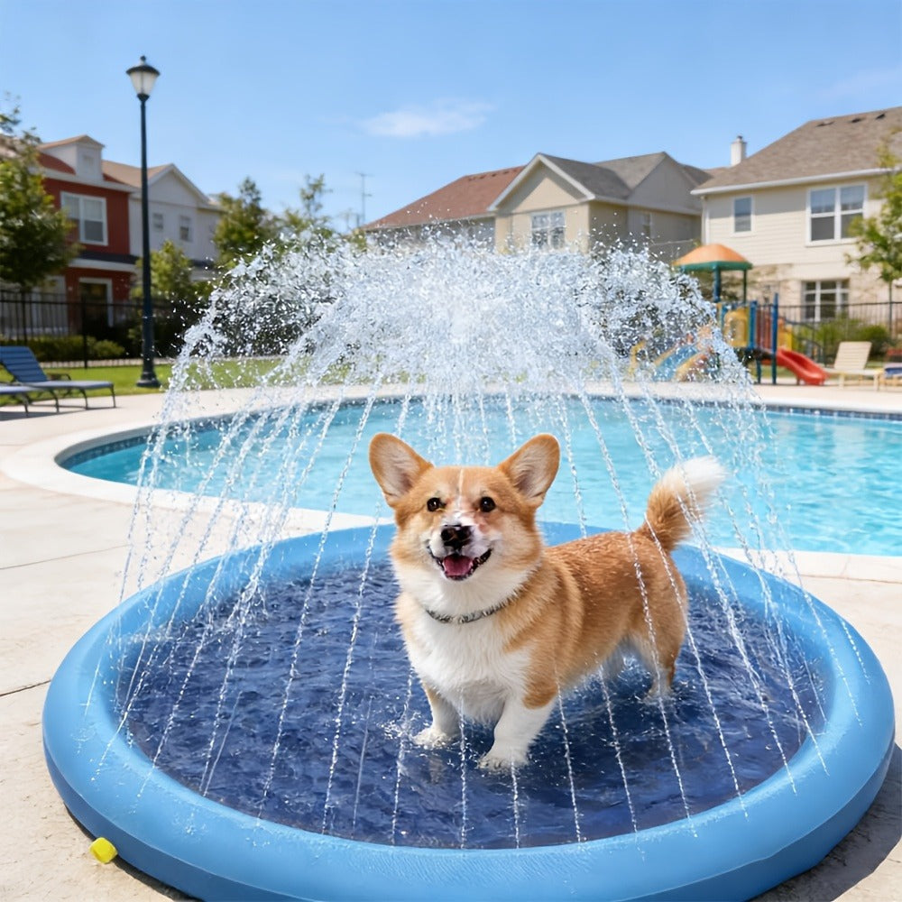 Dog Splash Pad for Large Dogs Extra Thick 0.6mm – Non-Slip Heavy Duty Sprinkler Pool & Cooling Mat for Jumbo & Big Breeds, Outdoor Summer Backyard Water Play Fountain, Pet Cooling Gift