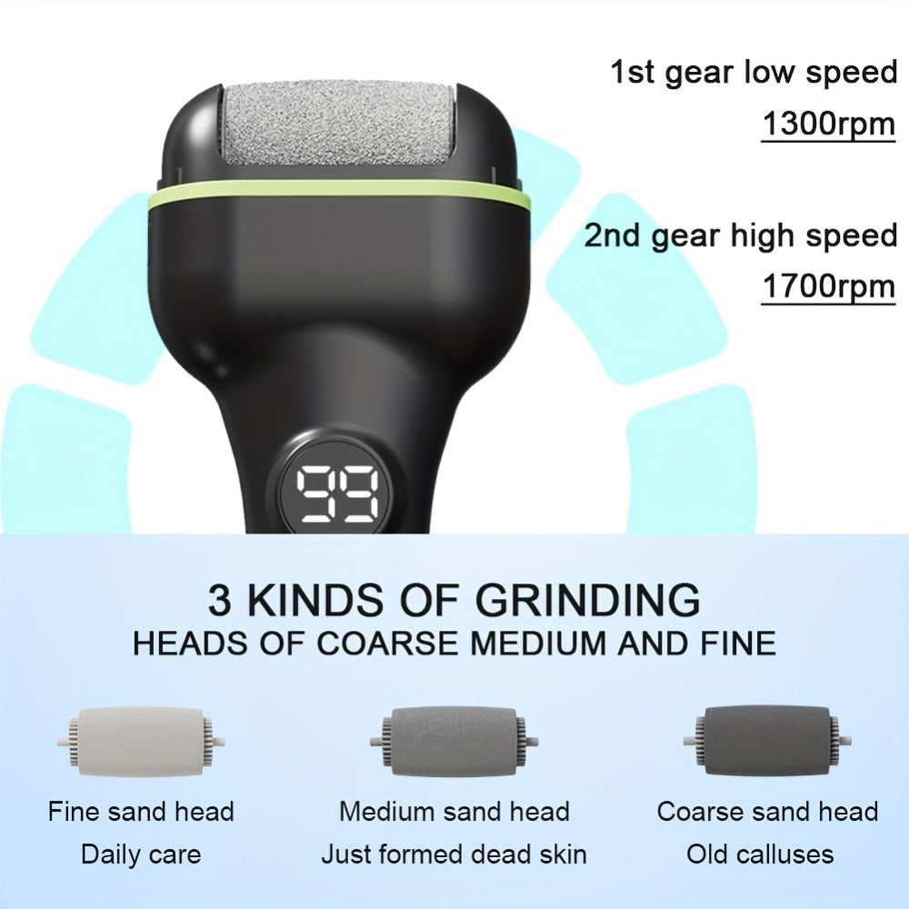 Hard Skin Remover for Feet Electric 14-in-1 Professional Pedicure Kit Rechargeable Foot Grinder 3 Rollers 2 Speed Dead Skin Callus Scrubber Cracked Heel Foot File Complete Set Black