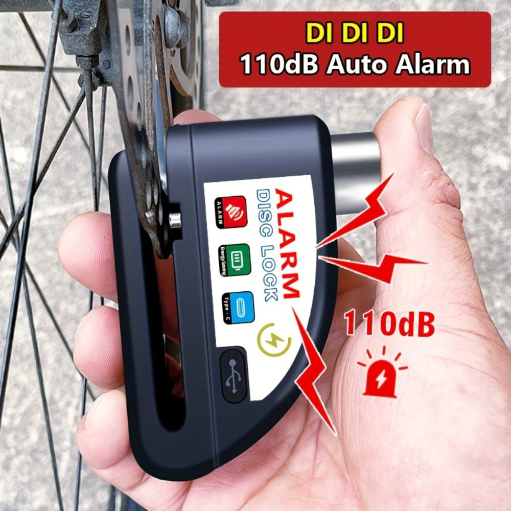 Motorcycle Disc Brake Lock with 120dB Alarm & USB Rechargeable 500mAh Battery, Anti-Theft Security Lock for Motorcycles Bicycles Dirt Bikes Scooters, Includes Charging Cable & Reminder Rope, Blue