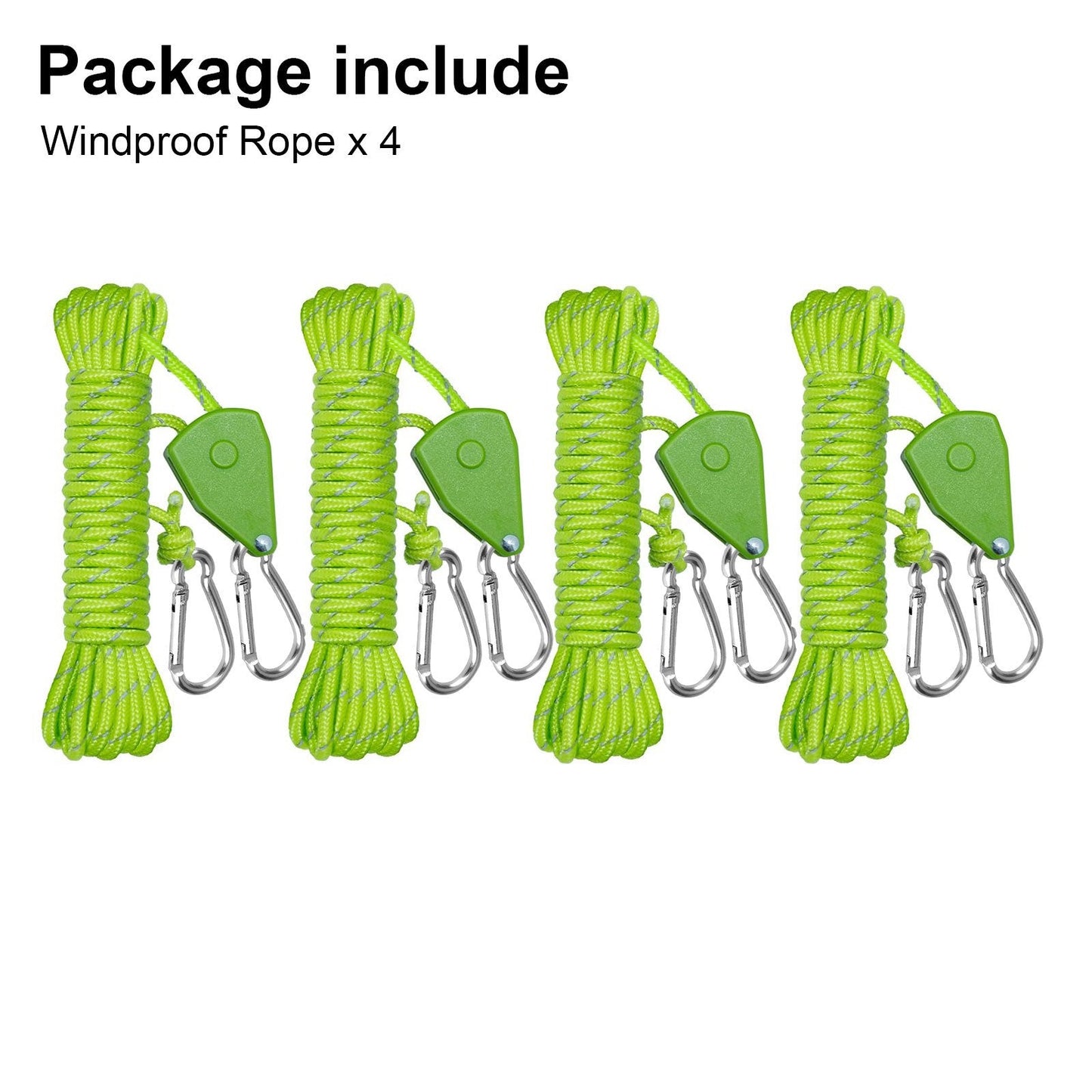Reflective Camping Rope 4pcs 4M Adjustable Nylon Tent Guy Lines Windproof Ratchet Pulley for Tent Canopy Gazebo Tarp Outdoor