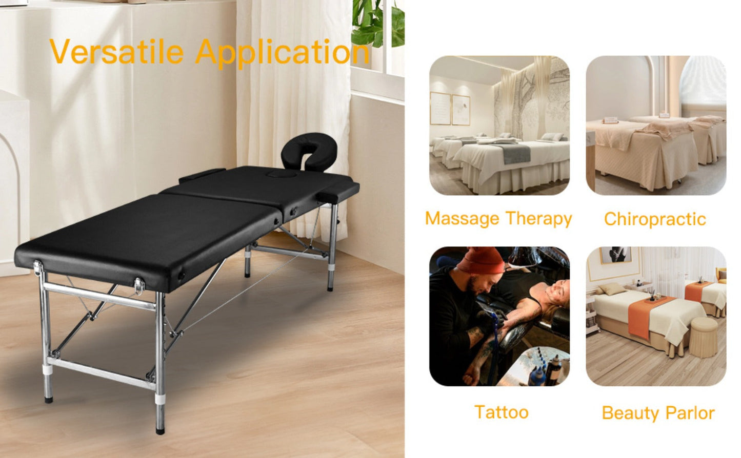 Portable Massage Table Foldable Aluminum Spa Bed – 3-Fold Adjustable Height 24" Wide Padded Treatment Bed for Esthetician, Lash Tech, Tattoo Artist, Waxing & Mobile Beauty Salon