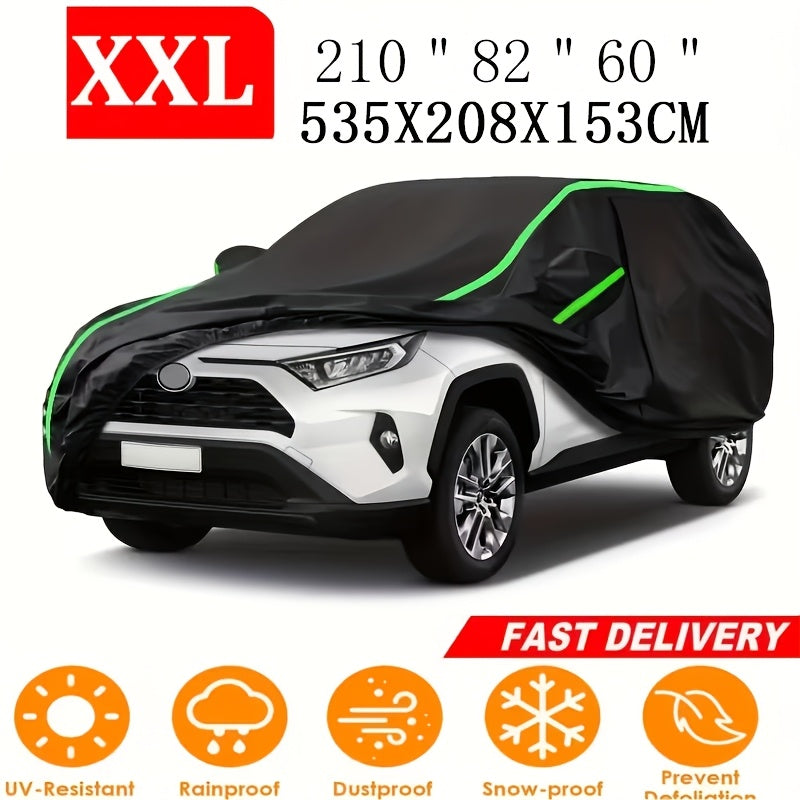 210T High-quality, Durable, Scratch-resistant 6-layer Full Car Cover, Suitable for SUVs And Sedans, All-season Car Cover Waterproof, Indoor And Outdoor, Snow-proof, Dust-proof, UV-proof, All-weather Protection with Reflective Strips, XL XXL Black