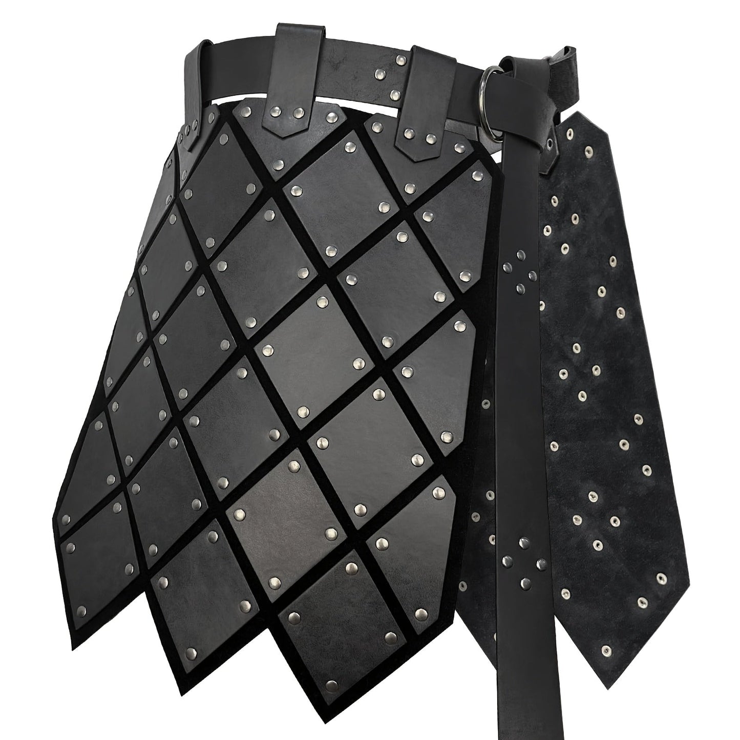 Medieval Armor Skirt Faux Leather with Geometric Plates & Metal Studs – Viking BC Style Retro Cosplay Costume for Halloween, Renaissance Faire, LARP & Festivals, Khaki Dark Brown Black, Gift for Men Women