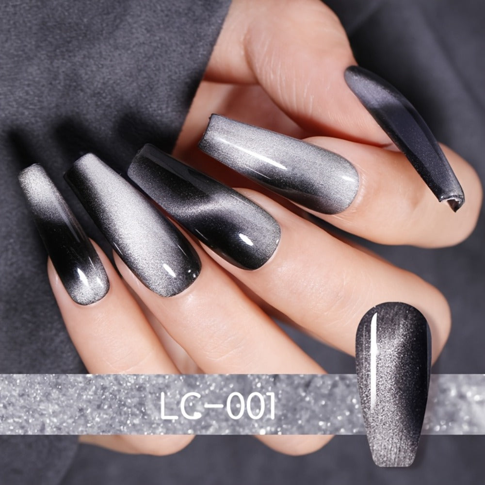 Cat Eye Gel Nail Polish Magnetic 8pcs Aurora Glitter Black Crystal Semi-Permanent — 3D Light-Shifting Nail Art Gel No Base Color Required 0.24oz LED UV Salon Home Manicure