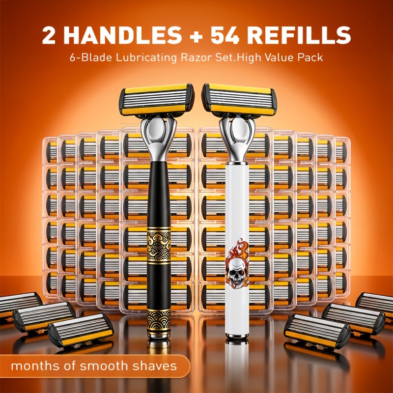 Men's Razor Set with Stainless Steel Replacement Blades - Reusable Handle & High-Capacity Blade Kit for Smooth Close Shave, Precision Grooming for Men, Multiple Bundle Options