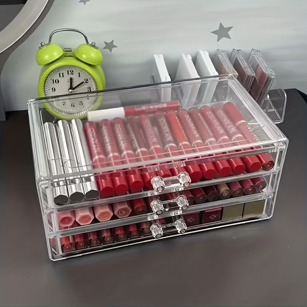 Clear Acrylic Makeup Organizer 5-Tier with Drawers Dustproof Cosmetic Storage for Lipstick Foundation Brushes Skincare — No Installation Vanity Bathroom Office Desk