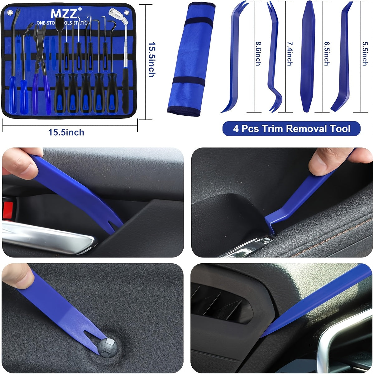 17pcs Hook and Pick Tool Set with Scraper Auto Clip Removal Plier Fastener Remover Rivets Puller Mechanic Car Trim Removal Tool Kit Gasket Telescoping Magnetic Pickup Hand Automotive Tools (Blue)