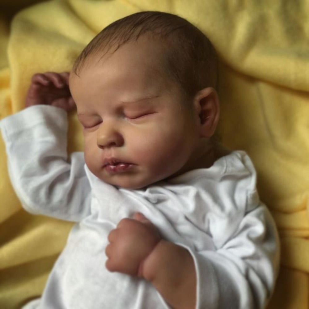 Cloth Body Reborn Baby Doll 20 Inch Sleeping Newborn – 50cm Soft Silicone Head & Limbs, 3D-Painted Skin Visible Veins, Magnetic Pacifier, Birth Certificate Included, Lifelike Gift for Collectors & Kids