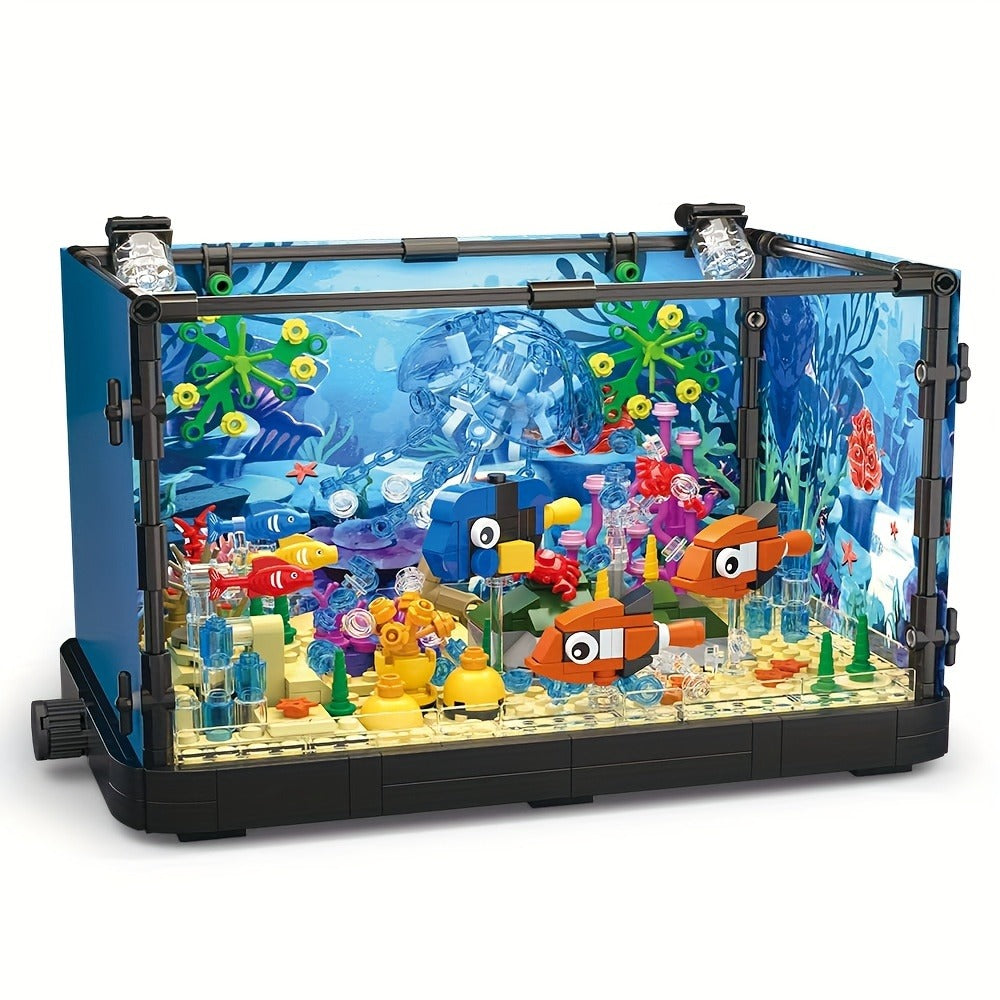 LED Aquarium Building Block Set – Fish Tank Marine Jellyfish Brick Model Kit with Glowing Light, Unique Home Office Decor Display Gift for Adults Teens Ocean Lovers Birthday Christmas (Model RB0049)