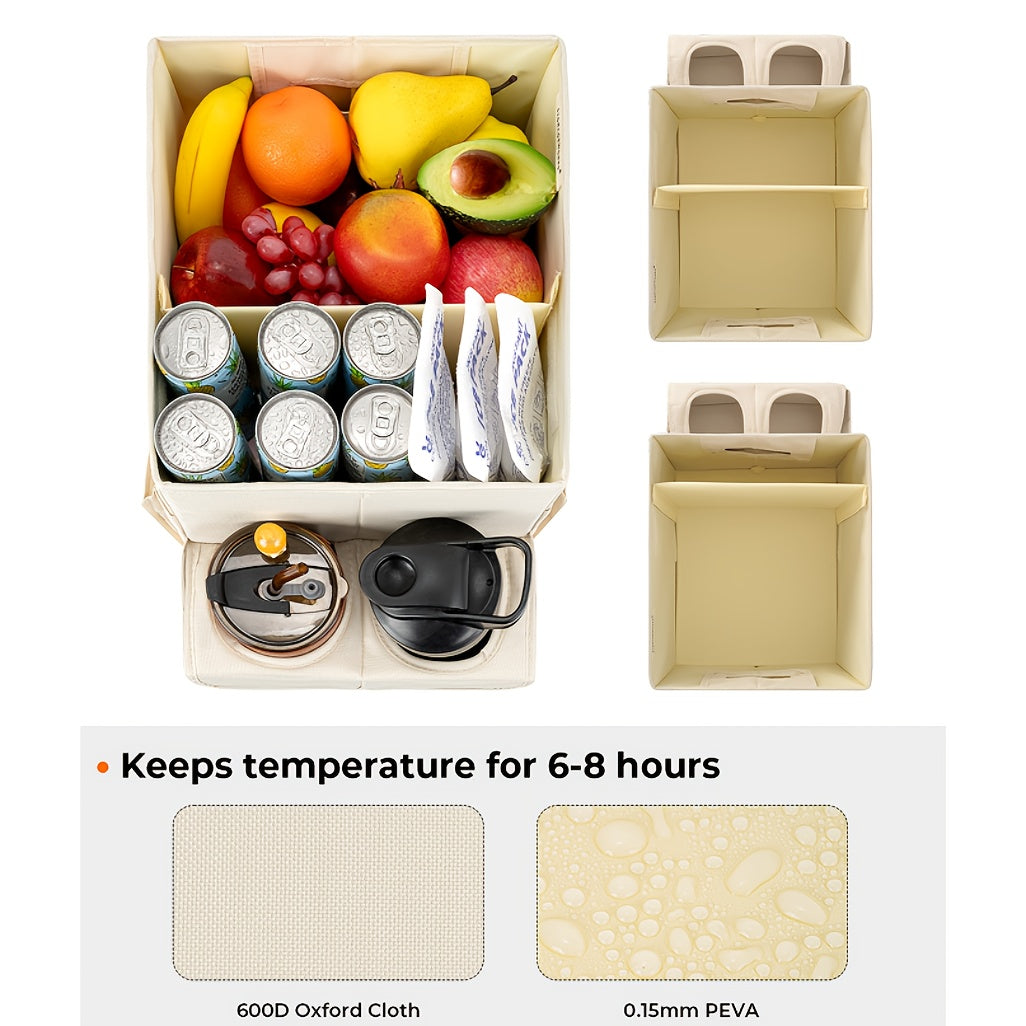 Portable Car Seat Organizer with Cup Holder Tray & Cooler Compartment - Multi-Compartment Backseat Storage for Adults, Fit Travel Accessories Organizer for Front/Rear Seats, Neutral Design, Sturdy Handles