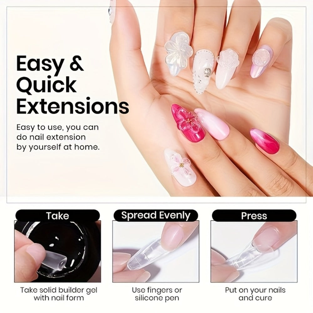 Poly Nail Extension Gel Clear 100g 2-Piece Set – Non-Stick Odorless Soak-Off LED Gel for 3D Nail Sculpture, Rhinestone Adhesive & Nail Art, Beginner & Salon Nail Extension Kit