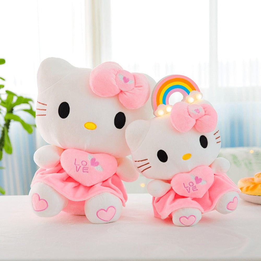 Hello Kitty Stuffed Animal Plush Doll Officially Licensed Sanrio – Pink White KT Cat Soft Cuddly Plush with Hugging Heart, Kawaii Collectible Gift for Girls Kids Teens Fans, Birthday Christmas Valentine