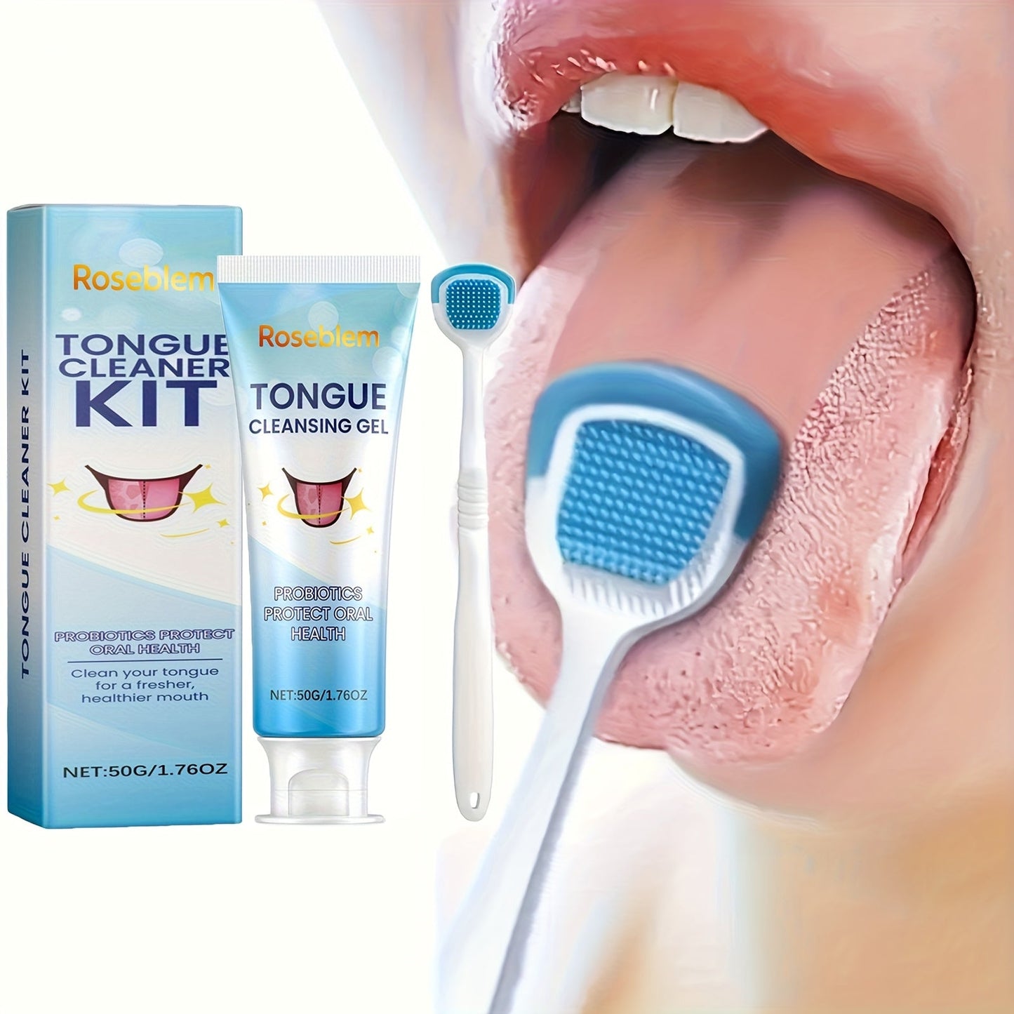 Tongue Cleaner Kit with Probiotic Cleansing Gel & Tongue Brush – Bad Breath Eliminator Fresh Mouth Daily Oral Hygiene Care Gentle Non-Irritating for Sensitive Mouths Adults Gift Set