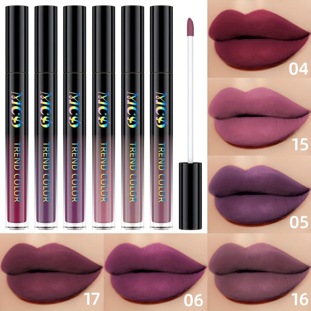 Matte Liquid Lipstick Set 6pcs Lip Glaze Long-Lasting Non-Sticky Non-Drying Colorfast Velvet Finish with Natural Scent Defines Lip Contour All-Day Wear Everyday Makeup Gift Set for Women