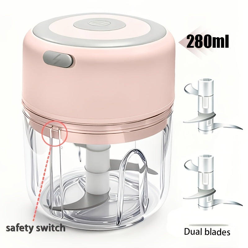 Mini Food Processor USB Rechargeable Electric Chopper 9.47oz – Portable Wireless Meat Grinder & Blender for Garlic, Vegetables, Fruit, Ginger & Chili, Compact Kitchen Tool for Home Office Travel