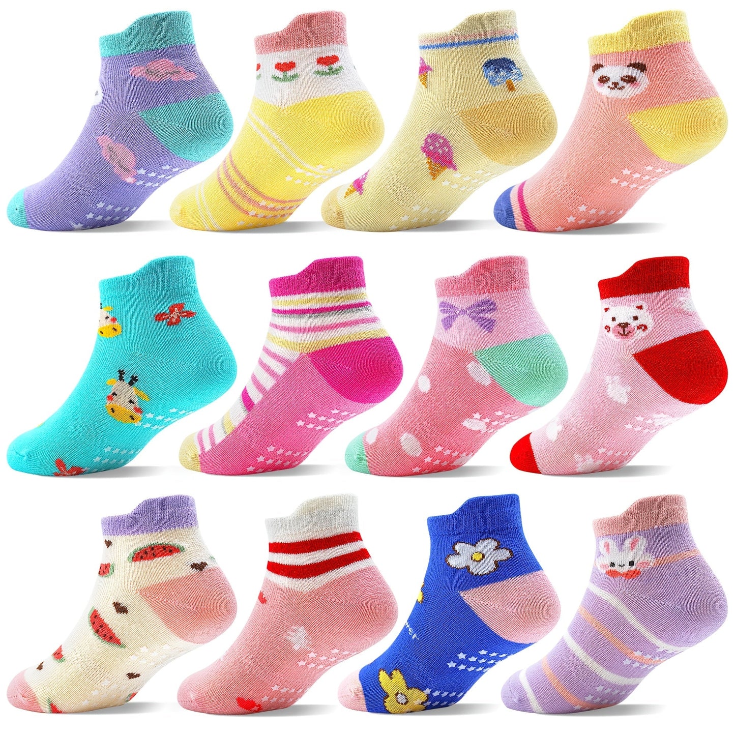 Toddler Non-Slip Walking Socks - 12-Pair Pack