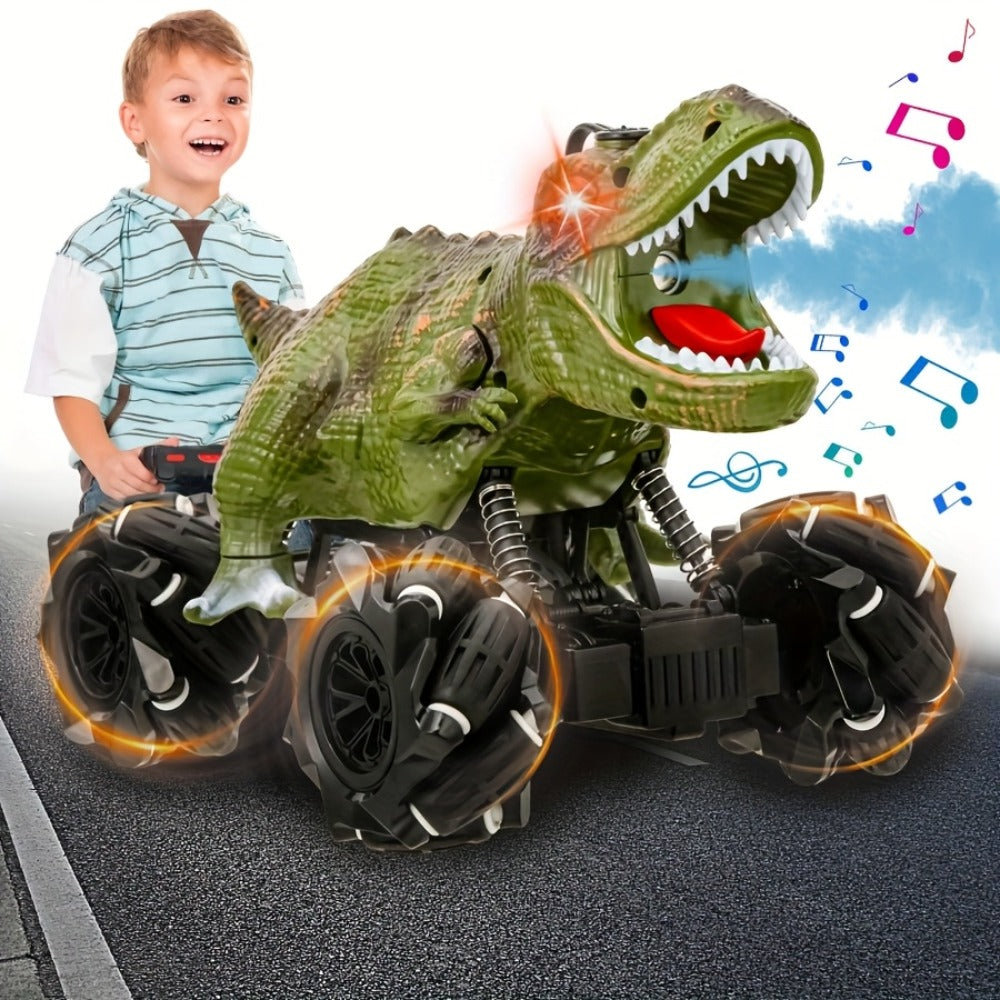 RC Monster Truck Dinosaur 2.4GHz 4WD Off-Road Remote Control Car with LED Lights Music Large Tires All-Terrain Stunt Vehicle Gift for Boys Girls Kids Ages 6+