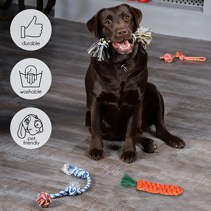 Interactive Dog Toy Set 6 or 12 Pieces Durable Fabric Chew Toys with Knot Toys Squeaker Balls Teeth Cleaning Training Toys for All Dog Breeds Sizes