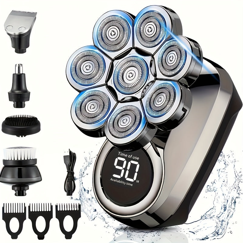 Electric Shaver 8-Blade 5-in-1 – IPX7 Waterproof USB-C Rechargeable Multi-Function Grooming Kit with Nose Hair Trimmer & Facial Brush, Fully Washable, 8D Replacement Blade Available