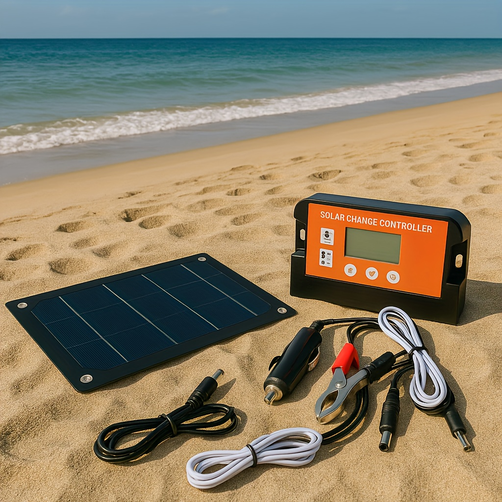 Solar Panel Kit 100W Monocrystalline with Extension Cable, Battery Clip & Charge Controller – 12V/24V for RV, Camper, Off-Grid Camping & Outdoor Portable Solar Generator