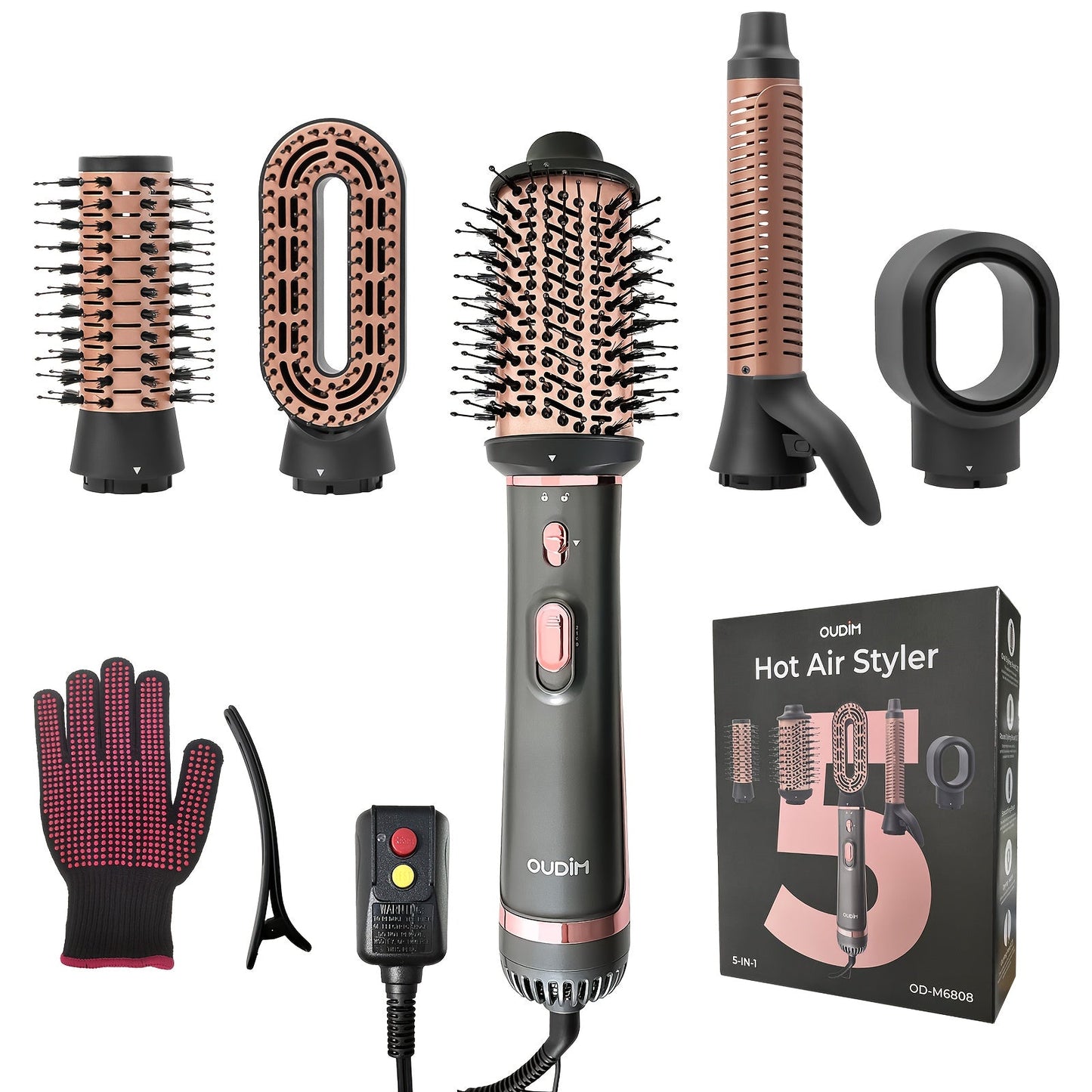 5-in-1 Hot Air Styling Comb Set Negative Ion Hair Dryer Brush with 5 Interchangeable Heads Straightening Comb Round Curling Iron Oval Brush Volumizer for Women All Hair Types Mother's Day Gift