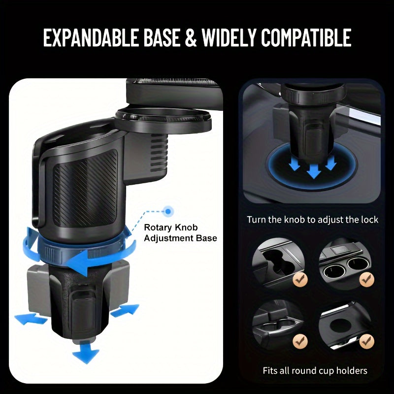 Car Cup Holder Expander 3-in-1 - Expandable Food Tray Table with Phone Mount for Road Trips, Universal Car Organizer for Eating & Drinks