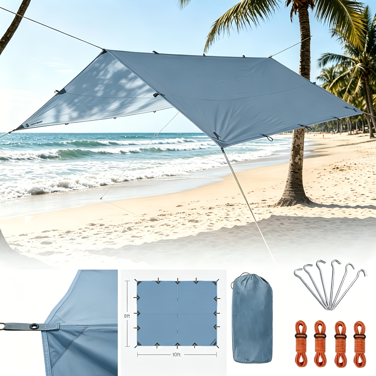 Camping Tarp Canopy with UV Protection – Portable Foldable Waterproof Shelter Tent for Backpacking, Hiking, Garden, Outdoor Survival | Multiple Colors & Sizes