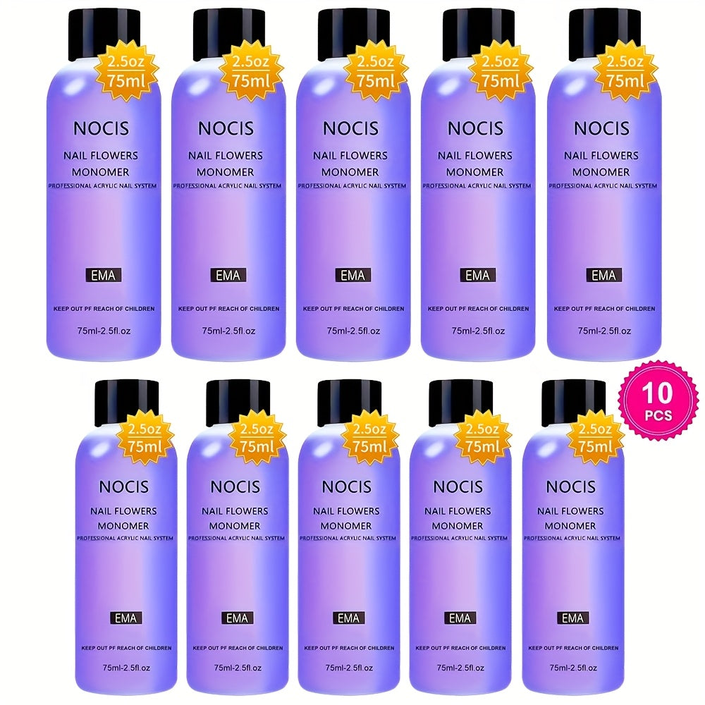 Odorless Acrylic Liquid Monomer Bulk Pack — Professional Crystal Clear Nail Extension Liquid 3pcs 2.54oz or 10pcs 75ml Salon & Home Acrylic Nail System Supply