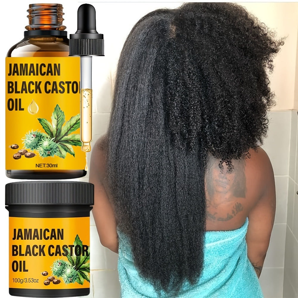 JBCO Hair Growth Set 2-Piece – Pure Cold-Pressed Jamaican Black Castor Oil & Nourishing Hair Cream, Scalp Moisturizer, Strengthens & Reduces Breakage, All Hair Types Women & Men