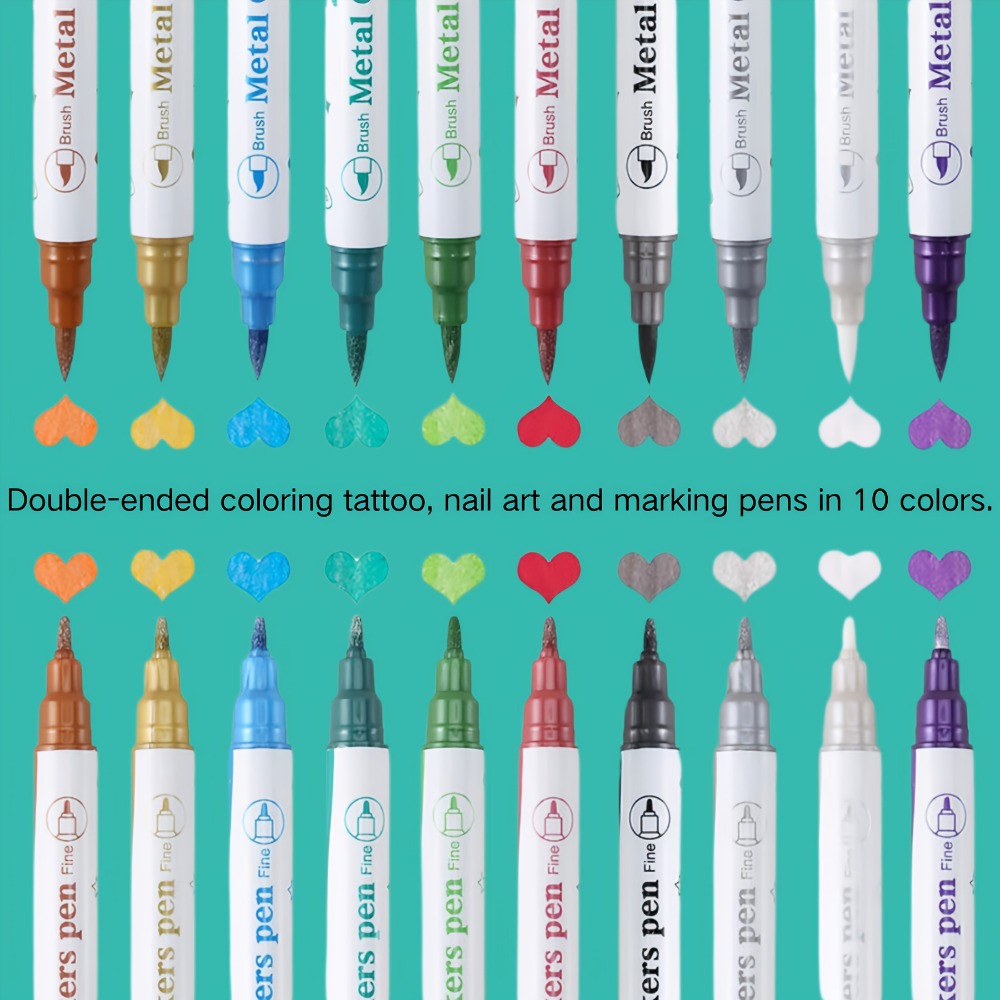 Double-Ended Tattoo Pen Set 10 Pcs with 114 Templates & Butterfly Stickers — Waterproof Sweat-Resistant DIY Temporary Body Art Kit for Parties, Festivals, Halloween & Gifts