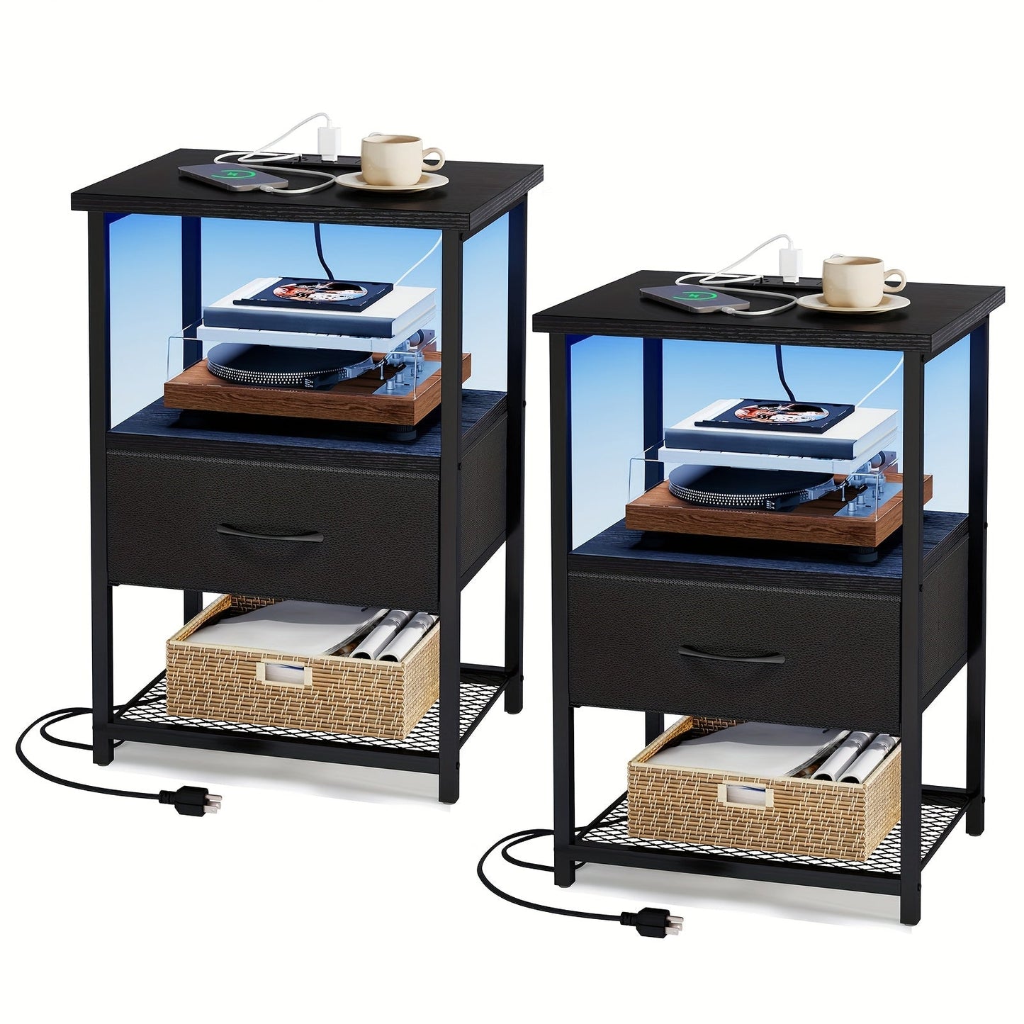 Nightstands shown in the Black-1 Drawer, 2pcs option