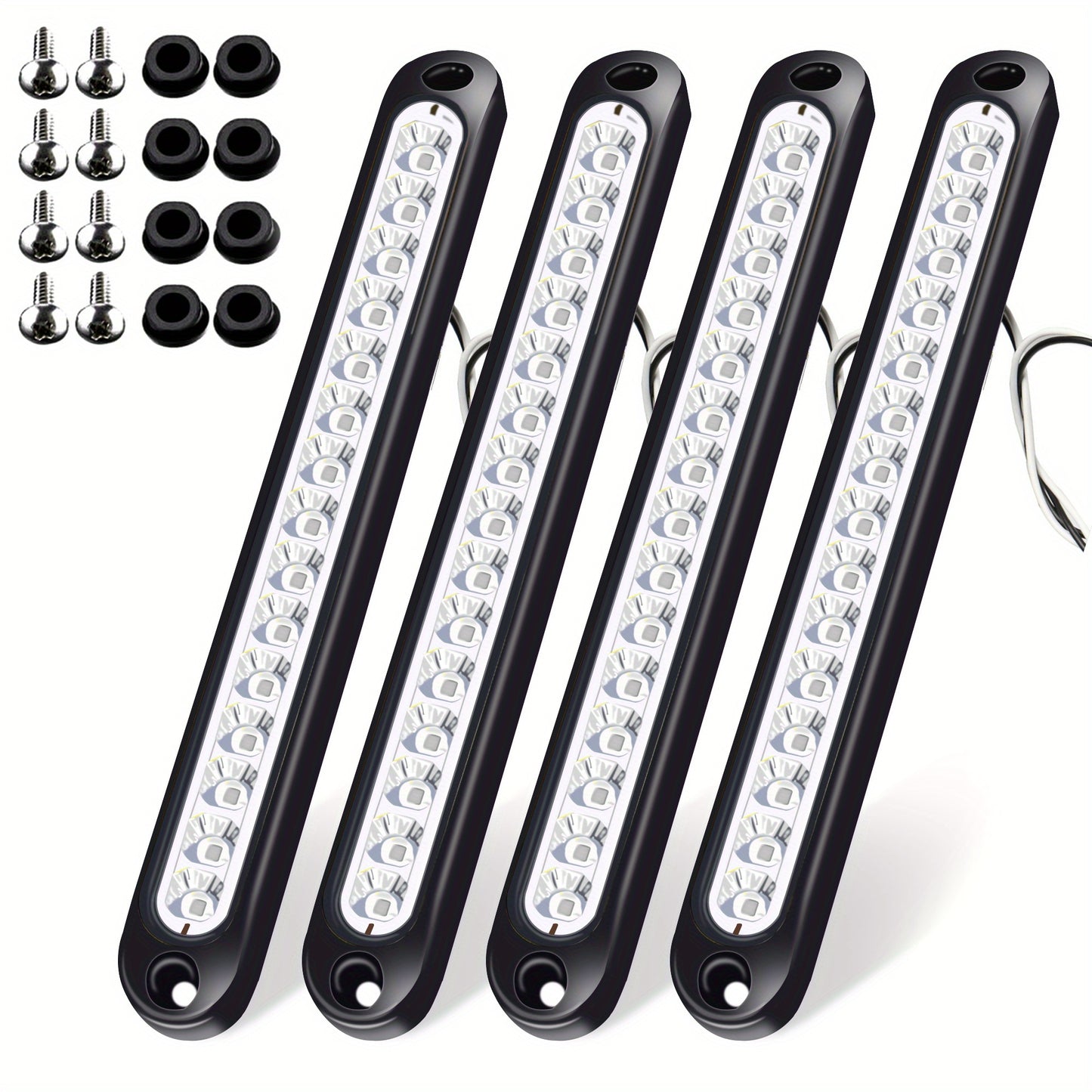 LED Trailer Marker Lights 4-Pack – 15 LED Stop Turn Signal Tail Light Bar for Truck, Semi, Boat Trailer & RV | Amber, Red, White