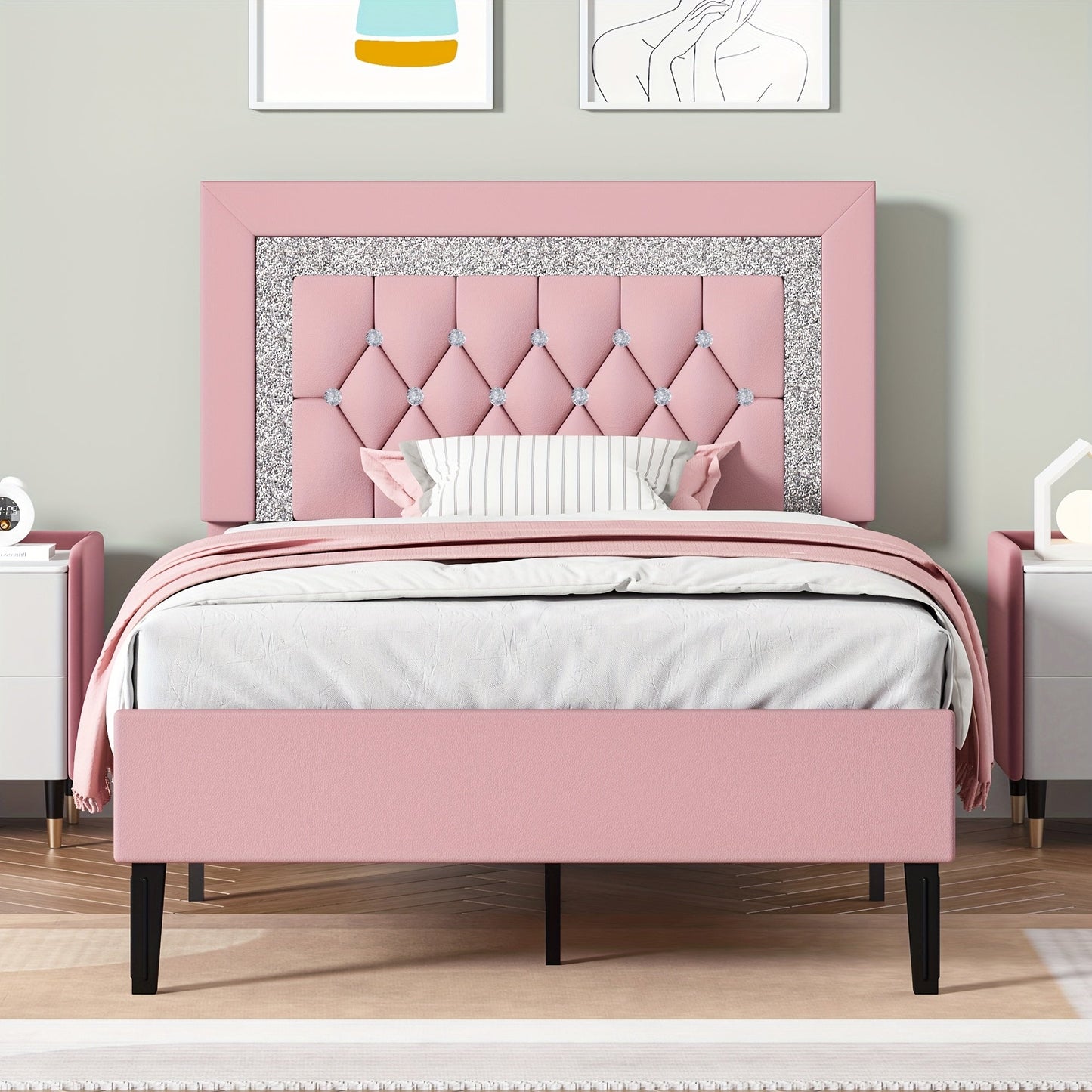 Bed Frame shown in the pink, Twin option