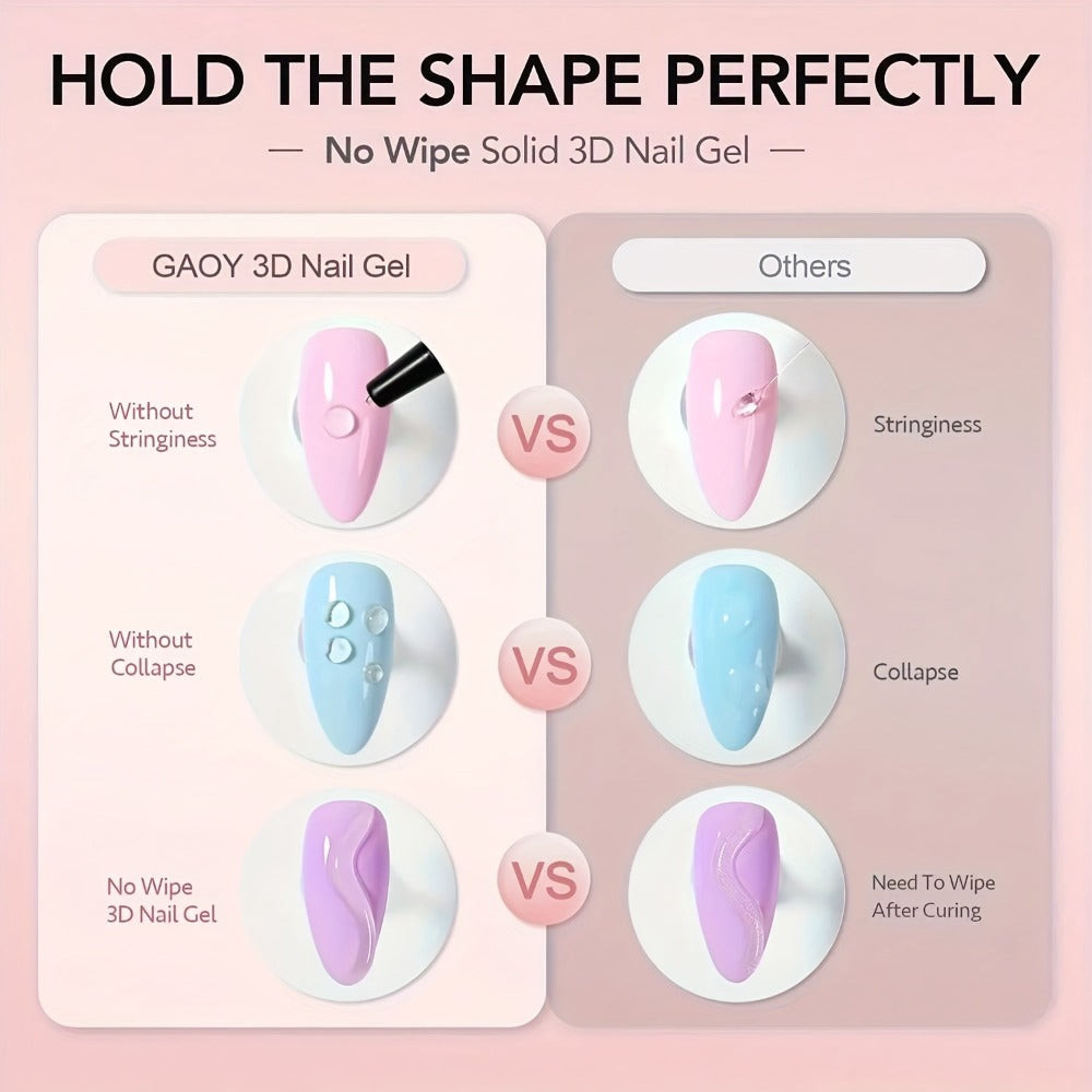 No Wipe Clear 3D Nail Sculpting Gel 2pcs 0.51oz DIY Carving Gel for Raised 3D Designs Flowers Swirls Painting Decoration UV LED Builder Gel Salon Home Nail Extension