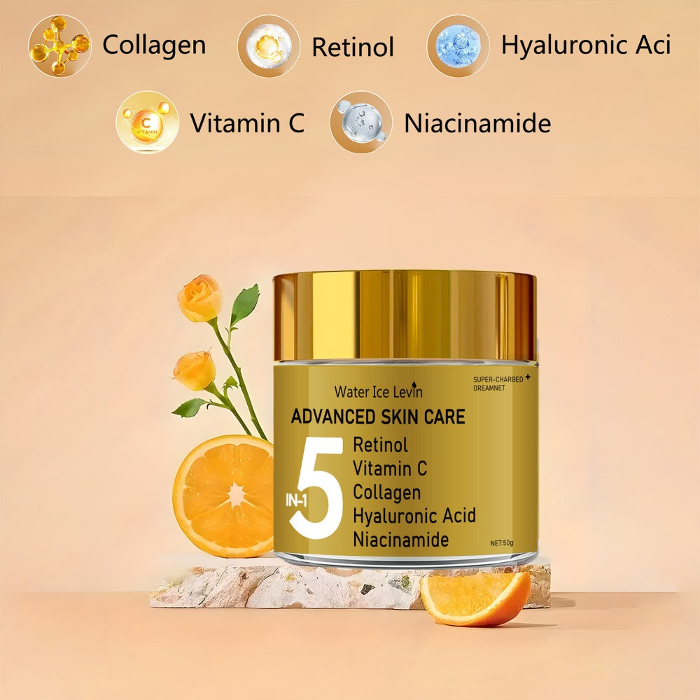Retinol Niacinamide Anti-Aging Face Cream 5-in-1 – Vitamin C, Collagen & Hyaluronic Acid Instant Lifting Tightening Moisturizer, Brightening Pore Minimizing Luxury Formula for Men & Women All Skin Types
