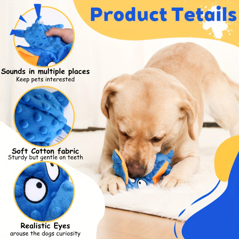 Squeaky Unstuffed Dog Toy - No Stuffing Elephant Plush Chew Toy for Dogs, Crinkle Squeaker Toy for Puppies and Small Medium Dogs, Durable Double-Layer Fabric, Safe Teething Toy for Light to Medium Chewers