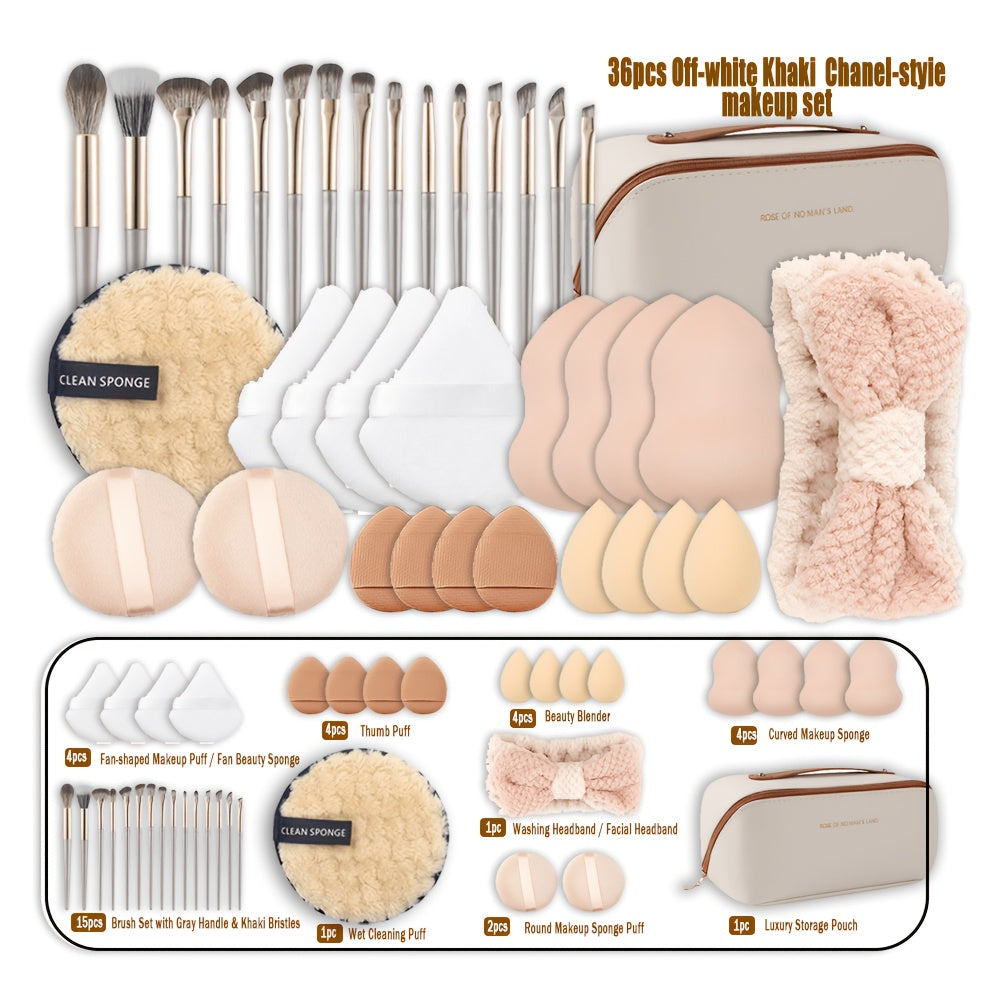 49Pcs Professional Makeup Brush Set Super Soft Nylon Bristles with Expandable Storage Box Concealer Contour Sponge Eyeshadow Powder Highlight Blending Kit Wet Dry Use Women Black Milky White