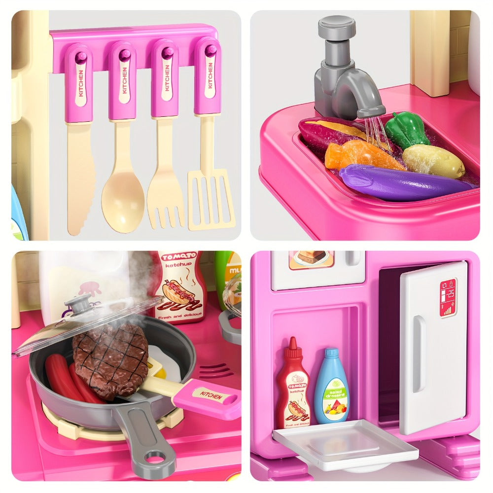Pretend Play Kitchen Playset with Lights & Sounds – Interactive Toy Kitchen Accessories for Toddlers Ages 3+ – Indoor Kids Cooking Set Christmas Birthday Holiday Gift