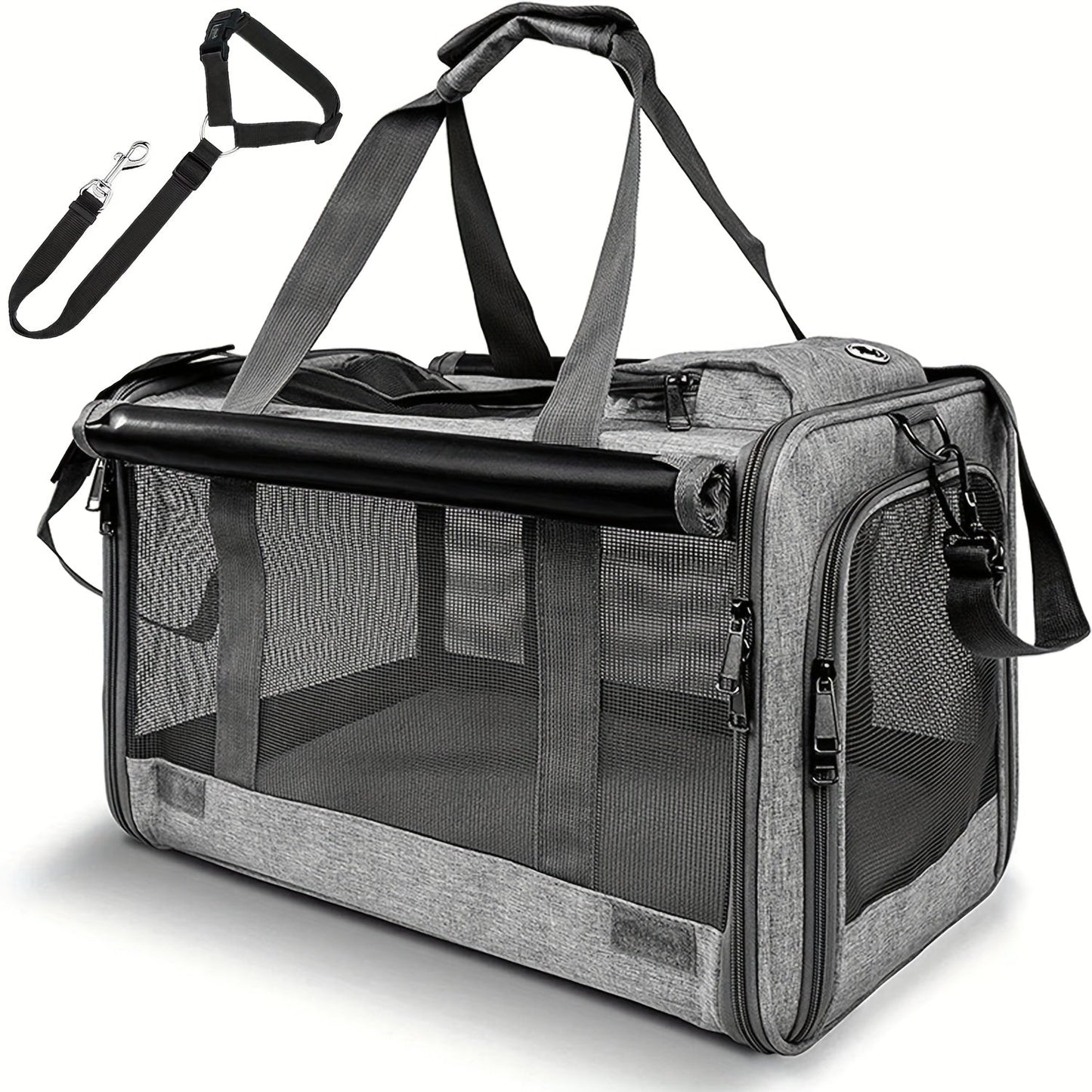 Airline Approved Soft Sided Pet Carrier - Durable Breathable Foldable Travel Bag with Pet Harness Included, Nylon Mesh Ventilation for Small to Medium Cats and Puppies, Zipper Secure Closure, 4 Colors