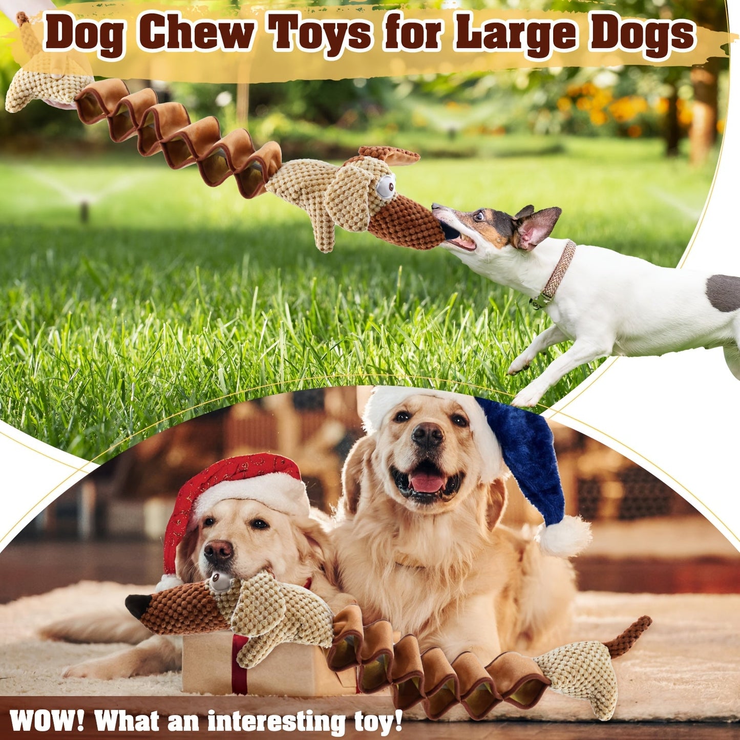 Squeaky Plush Dog Toy 15.7 Inch Stretchable to 19.7 Inch Crinkle Paper Filled Tug Chew Fetch Toy for Large Medium Small Dogs No Battery Required