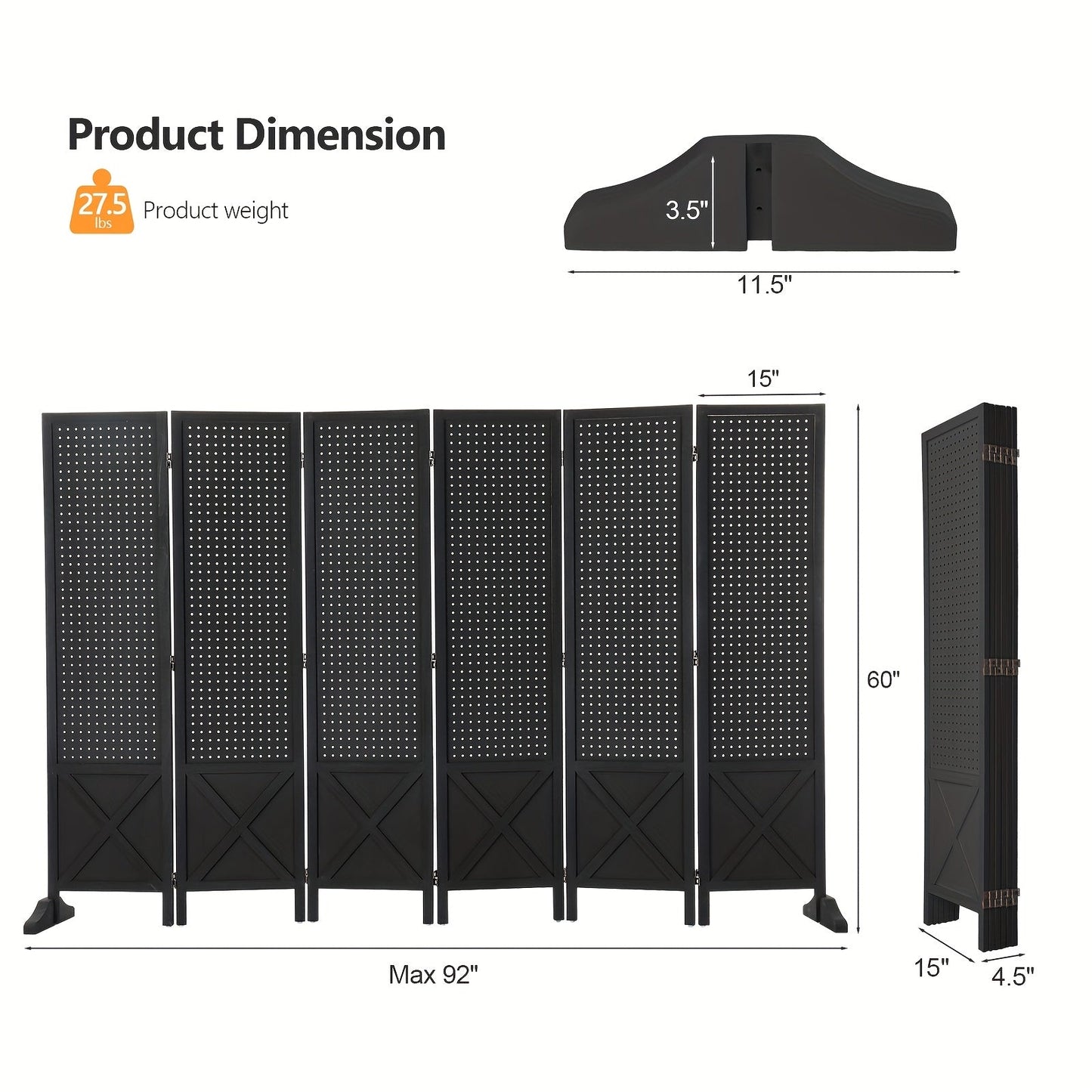 Room Divider shown in the Black, 6 Panel option
