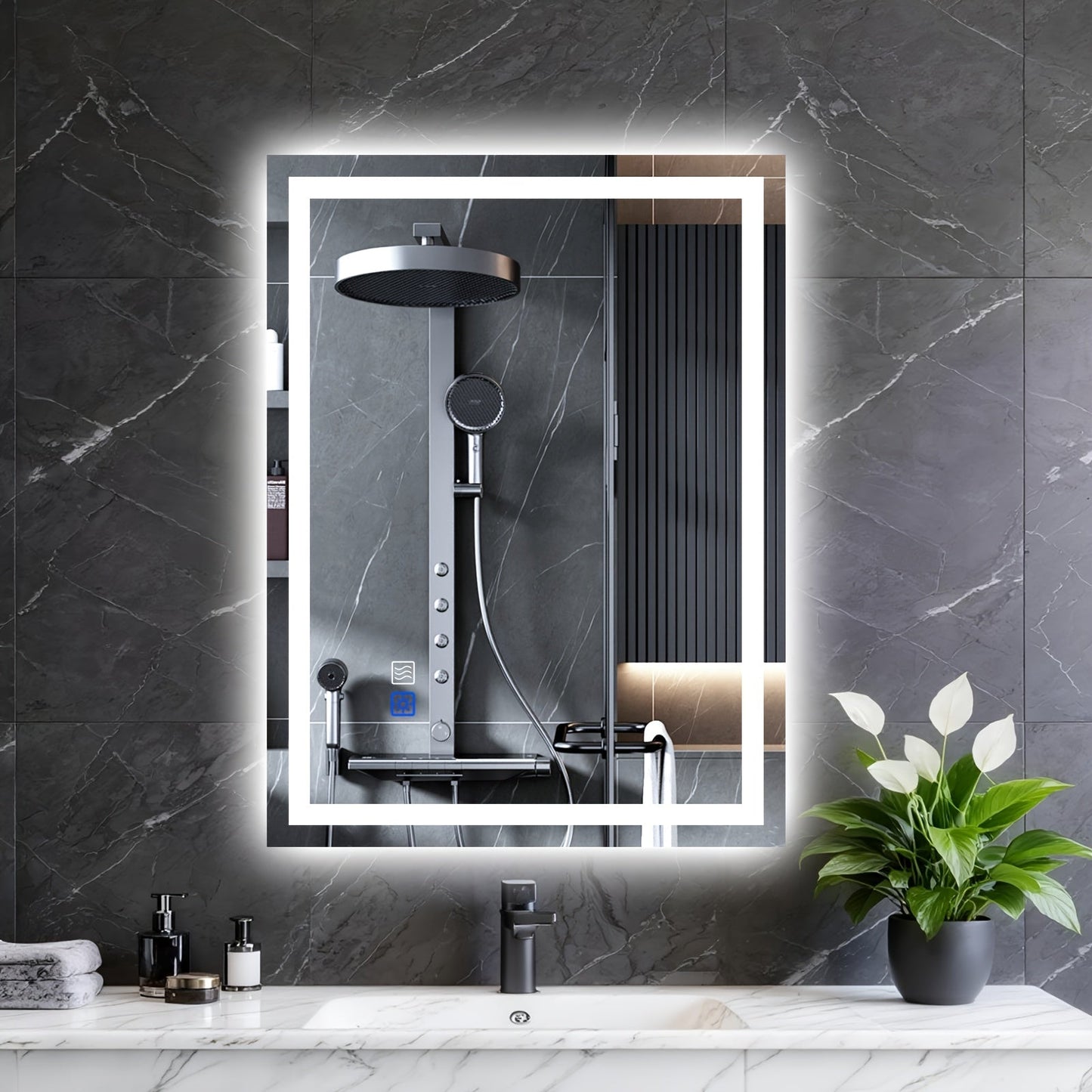 LED Bathroom Mirror shown in the 32"x24" option