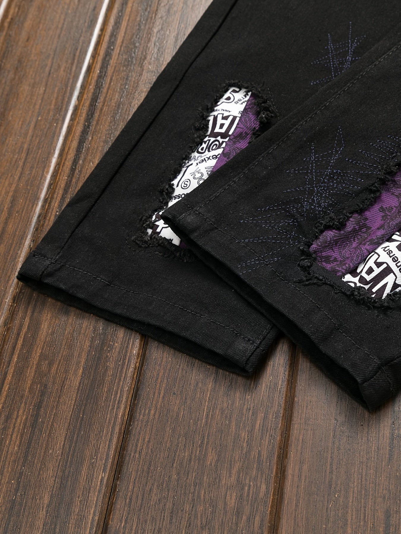 Men's Skinny Jeans - Black Denim Distressed