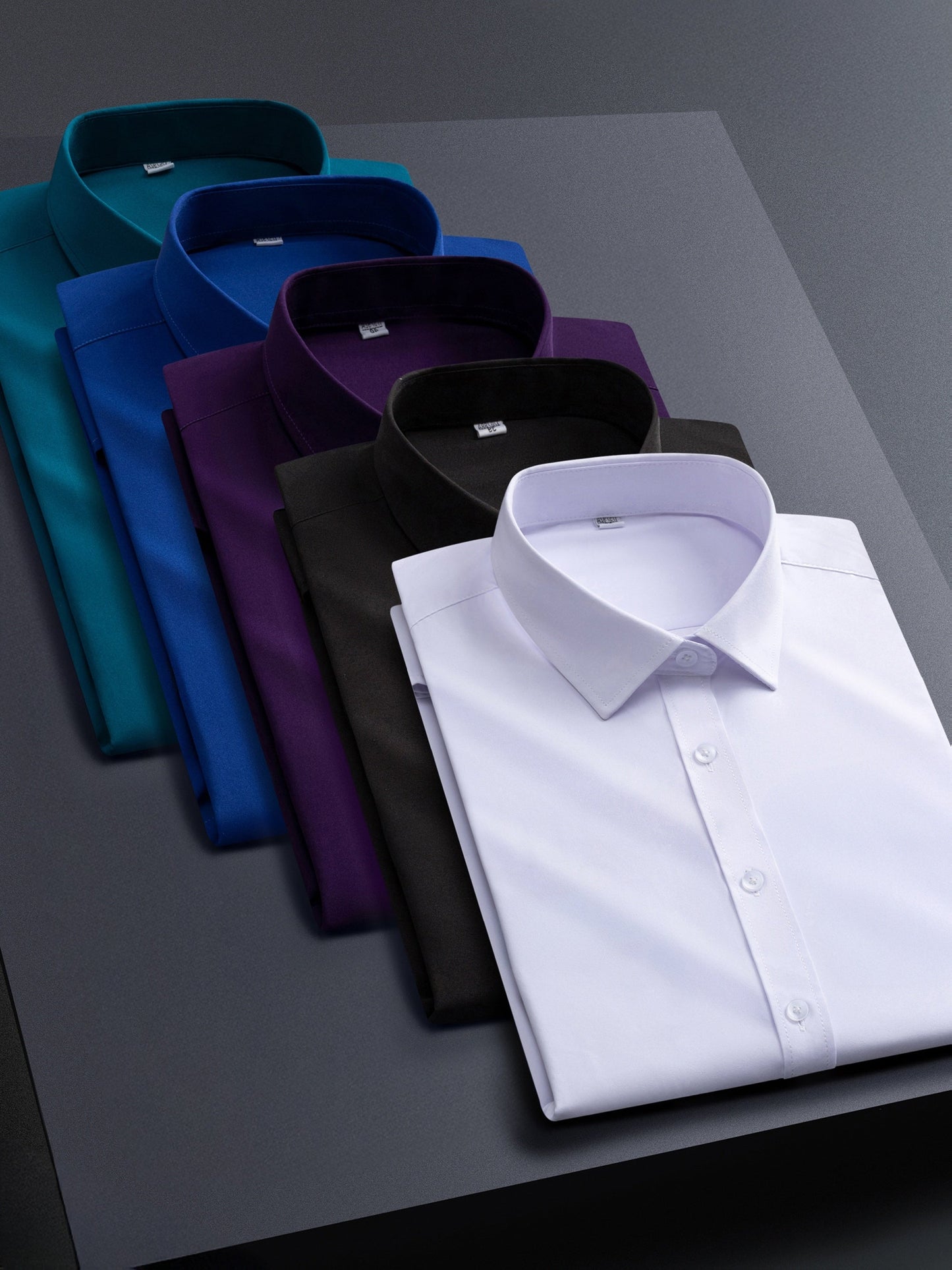 Men's Solid Color Dress Shirt - Classic Neck Long Sleeve 974373