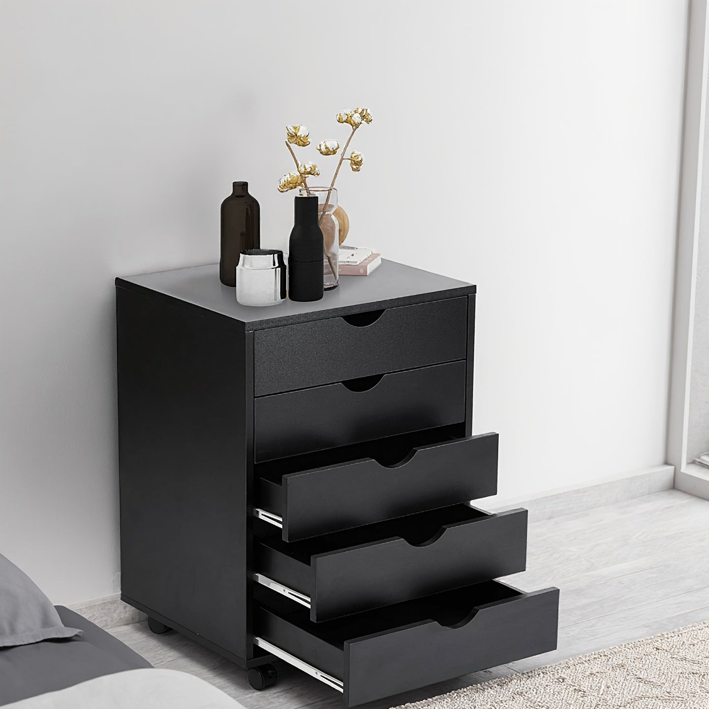 Storage Cabinet shown in the 5 Drawers black option